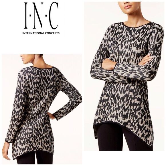 Leopard-Print Handkerchief-Hem Tunic Sweater. NWOT - Picture 1 of 8